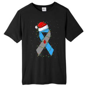 Santa Blue Grey Ribbon Xmas Lights T1D Diabetes Awareness Tall Fusion ChromaSoft Performance T-Shirt