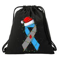 Santa Blue Grey Ribbon Xmas Lights T1D Diabetes Awareness Drawstring Bag