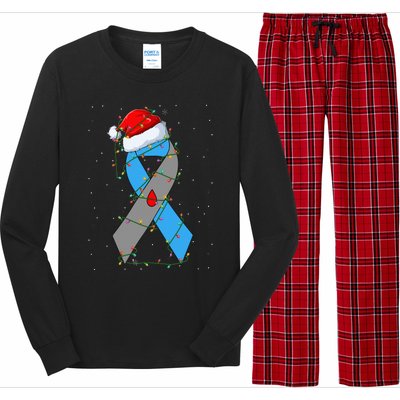 Santa Blue Grey Ribbon Xmas Lights T1D Diabetes Awareness Long Sleeve Pajama Set