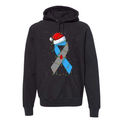 Santa Blue Grey Ribbon Xmas Lights T1D Diabetes Awareness Premium Hoodie