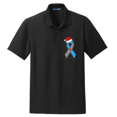 Santa Blue Grey Ribbon Xmas Lights T1D Diabetes Awareness Dry Zone Grid Polo