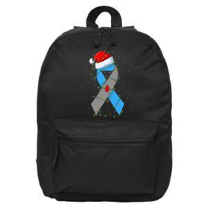 Santa Blue Grey Ribbon Xmas Lights T1D Diabetes Awareness 16 in Basic Backpack