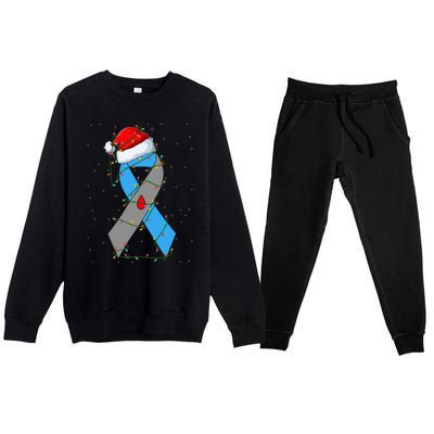 Santa Blue Grey Ribbon Xmas Lights T1D Diabetes Awareness Premium Crewneck Sweatsuit Set