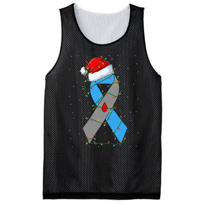 Santa Blue Grey Ribbon Xmas Lights T1D Diabetes Awareness Mesh Reversible Basketball Jersey Tank