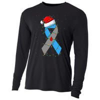 Santa Blue Grey Ribbon Xmas Lights T1D Diabetes Awareness Cooling Performance Long Sleeve Crew