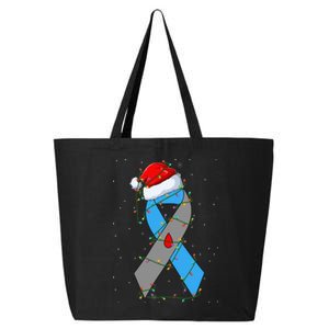 Santa Blue Grey Ribbon Xmas Lights T1D Diabetes Awareness 25L Jumbo Tote