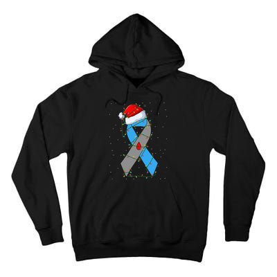 Santa Blue Grey Ribbon Xmas Lights T1D Diabetes Awareness Tall Hoodie