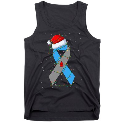 Santa Blue Grey Ribbon Xmas Lights T1D Diabetes Awareness Tank Top