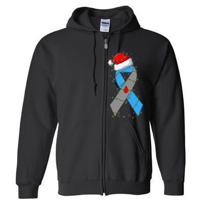 Santa Blue Grey Ribbon Xmas Lights T1D Diabetes Awareness Full Zip Hoodie