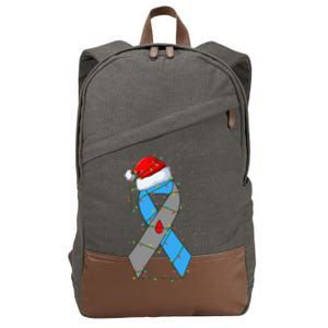 Santa Blue Grey Ribbon Xmas Lights T1D Diabetes Awareness Cotton Canvas Backpack