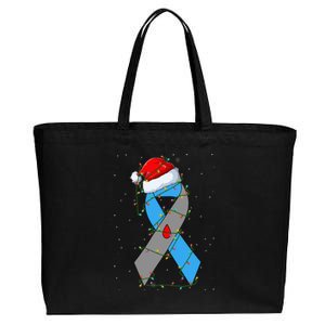 Santa Blue Grey Ribbon Xmas Lights T1D Diabetes Awareness Cotton Canvas Jumbo Tote