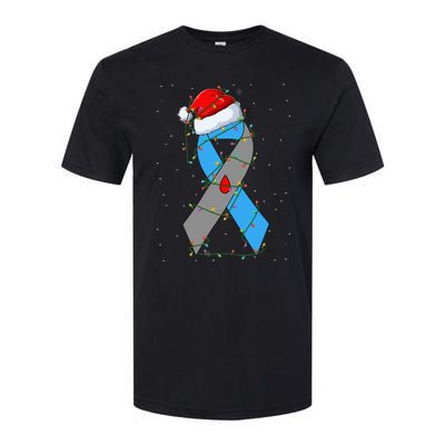 Santa Blue Grey Ribbon Xmas Lights T1D Diabetes Awareness Softstyle CVC T-Shirt