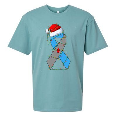 Santa Blue Grey Ribbon Xmas Lights T1D Diabetes Awareness Sueded Cloud Jersey T-Shirt