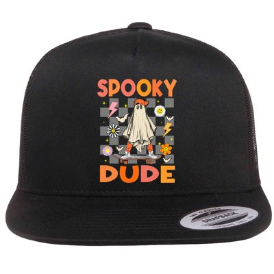 Skateboard Boo Ghost Spooky Dude Hippie Halloween Costumes Gift Flatbill Hat
