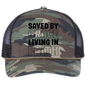 Saved By Grace Living In Faith Inspirational Biblical Retro Rope Trucker Hat Cap