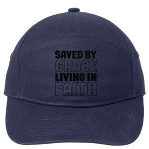 Saved By Grace Living In Faith Inspirational Biblical 7-Panel Snapback Hat