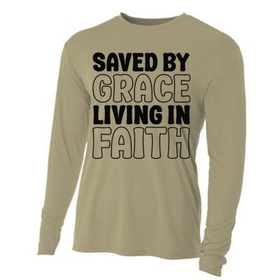 Saved By Grace Living In Faith Inspirational Biblical Cooling Performance Long Sleeve Crew