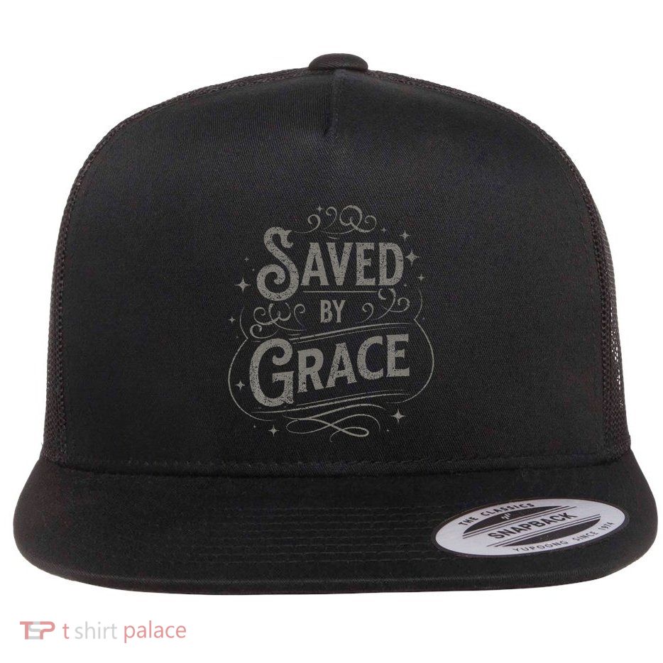 Saved By Grace Christian Flat Bill Trucker Hat