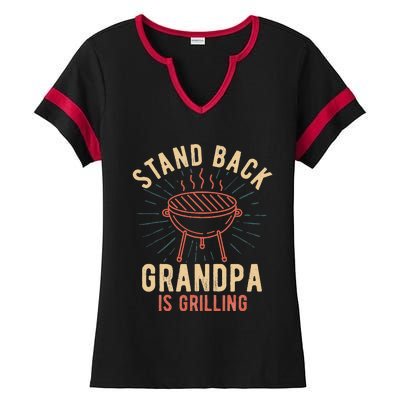 Stand Back Grandpa Is Grilling Vintage Gift For Him BBQ Fun Ladies Halftime Notch Neck Tee