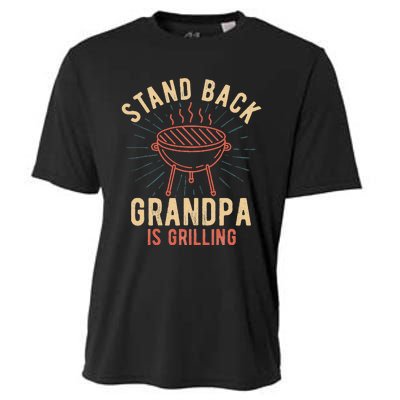 Stand Back Grandpa Is Grilling Vintage Gift For Him BBQ Fun Cooling Performance Crew T-Shirt