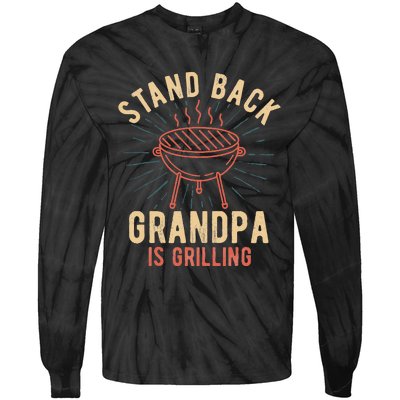 Stand Back Grandpa Is Grilling Vintage Gift For Him BBQ Fun Tie-Dye Long Sleeve Shirt