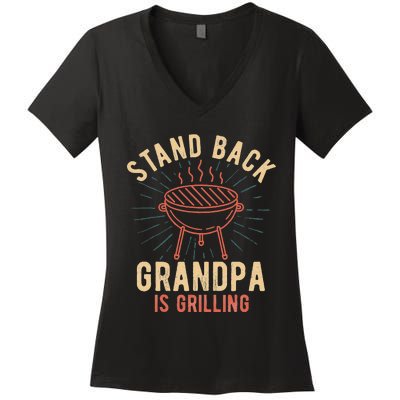 Stand Back Grandpa Is Grilling Vintage Gift For Him BBQ Fun Women's V-Neck T-Shirt