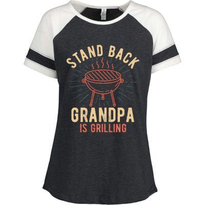 Stand Back Grandpa Is Grilling Vintage Gift For Him BBQ Fun Enza Ladies Jersey Colorblock Tee