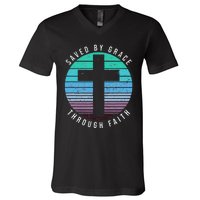 Saved By Grace Through Faith Ephesians 28 Bible Religious V-Neck T-Shirt