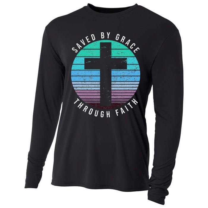 Saved By Grace Through Faith Ephesians 28 Bible Religious Cooling Performance Long Sleeve Crew