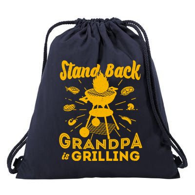 Stand Back Grandpa Is Grilling Drawstring Bag
