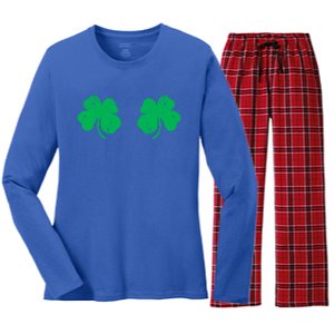 Shamrock Boobs Gift Irish St Patricks Day Gift Cool Gift Women's Long Sleeve Flannel Pajama Set 