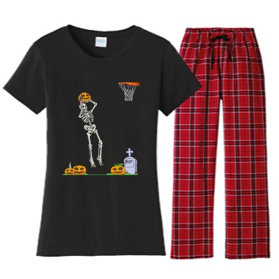 Skeleton Basketball Halloween Pumpkin Women's Flannel Pajama Set