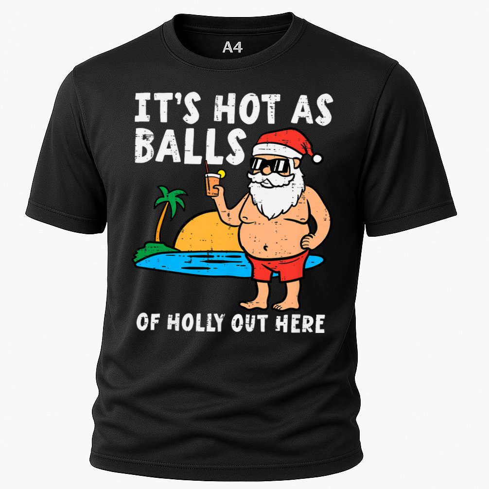 Santa Beach Hot As Balls Of Holly Funny Christmas In July Cooling Performance Crew T-Shirt