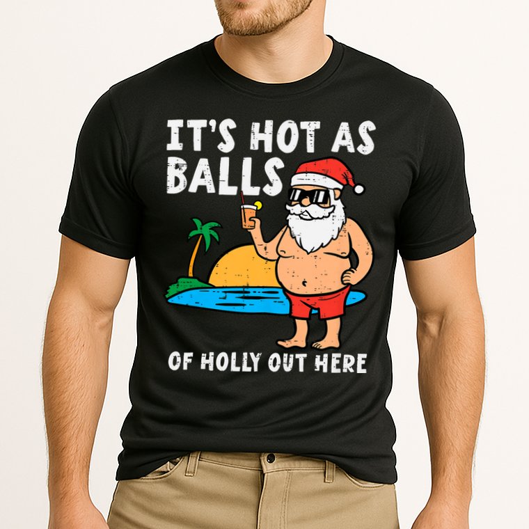 Santa Beach Hot As Balls Of Holly Funny Christmas In July Cooling Performance Crew T-Shirt