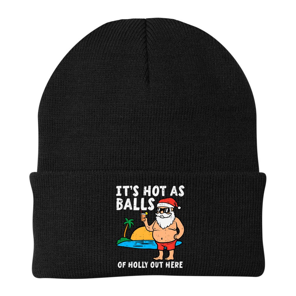 Santa Beach Hot As Balls Of Holly Funny Christmas In July Beanie