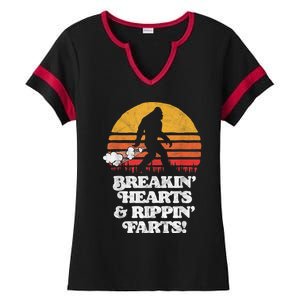 Sasquatch Breakin Hearts & Rippin Farts! Funny Bigfoot Sun Ladies Halftime Notch Neck Tee