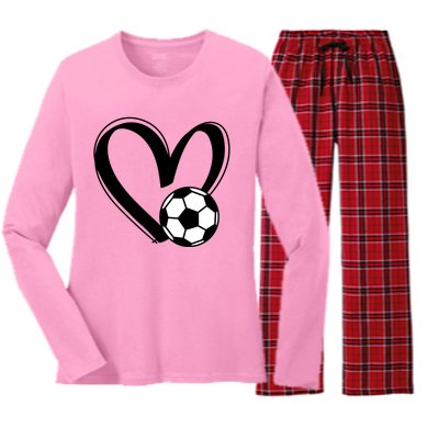 Soccer Ball Heart Gift Women's Long Sleeve Flannel Pajama Set 