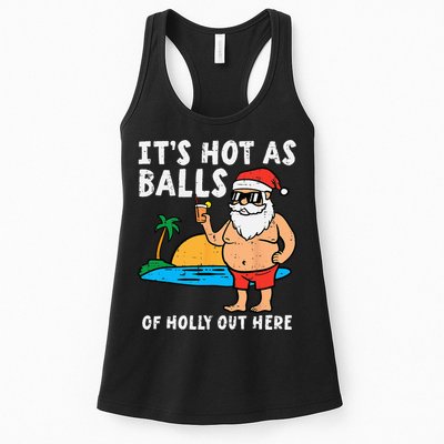 Santa Beach Hot As Balls Of Holly Funny Christmas In July Womens Tank Top