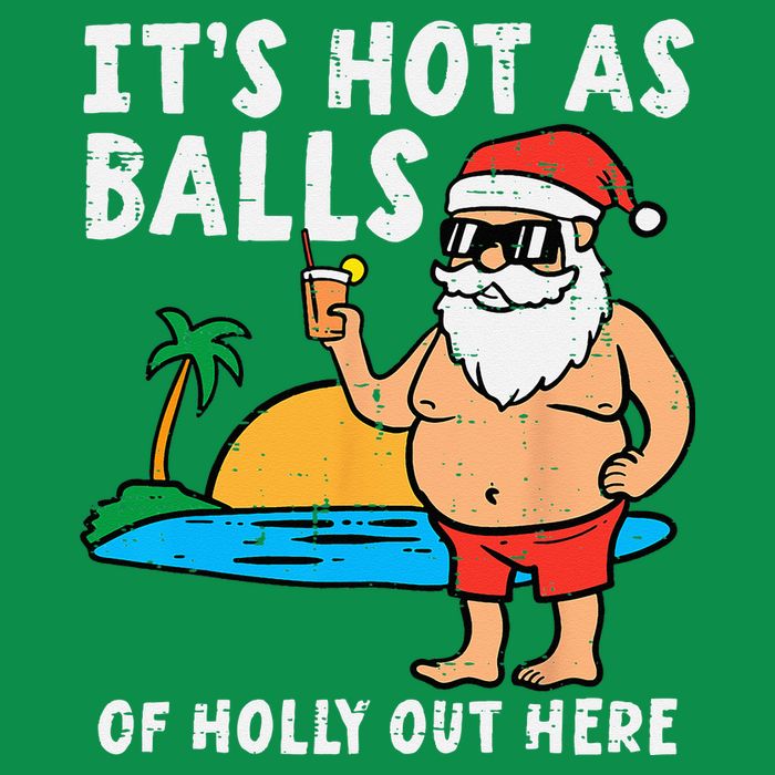 Santa Beach Hot As Balls Of Holly Funny Christmas In July Button