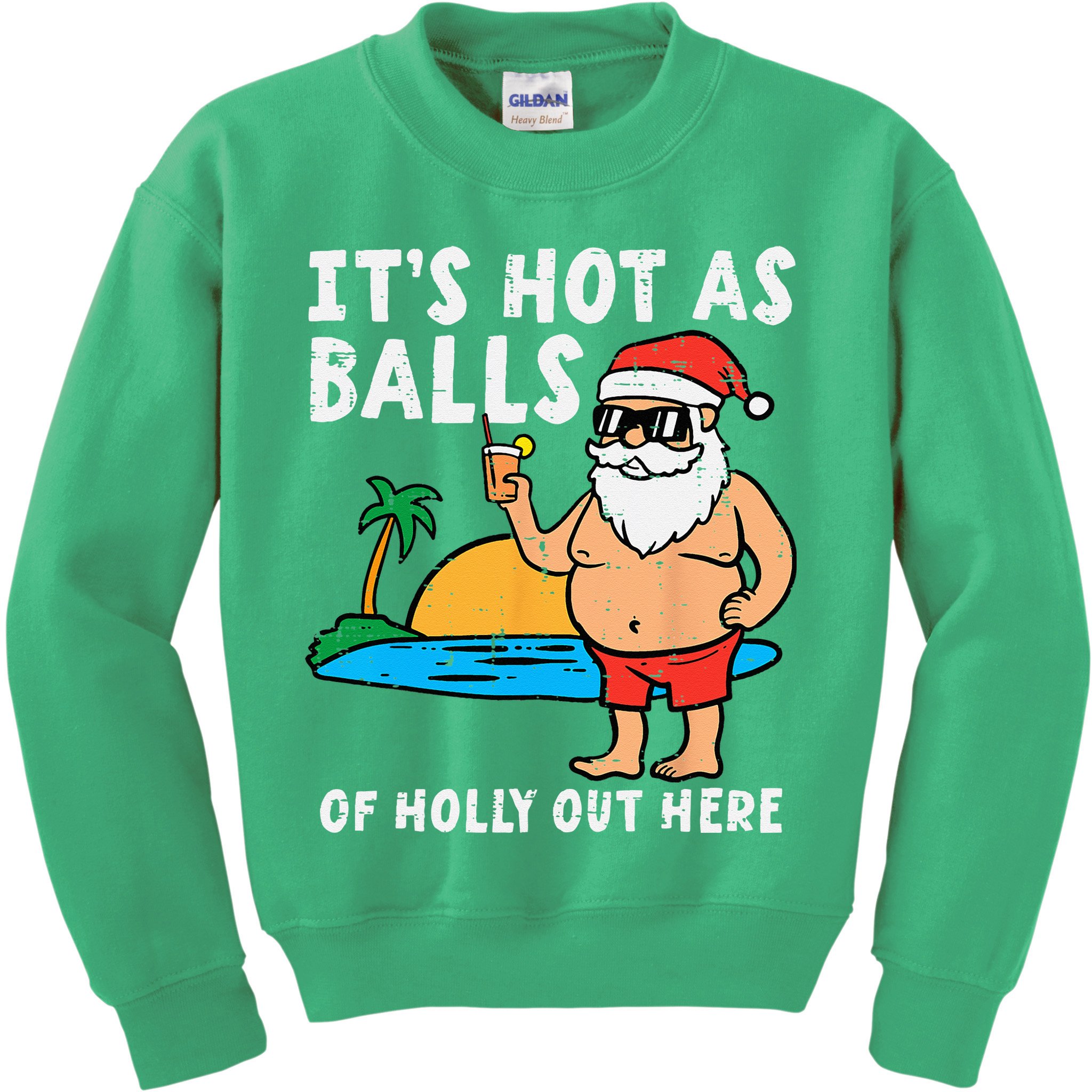 Santa Beach Hot As Balls Of Holly Funny Christmas In July Kids Sweatshirt