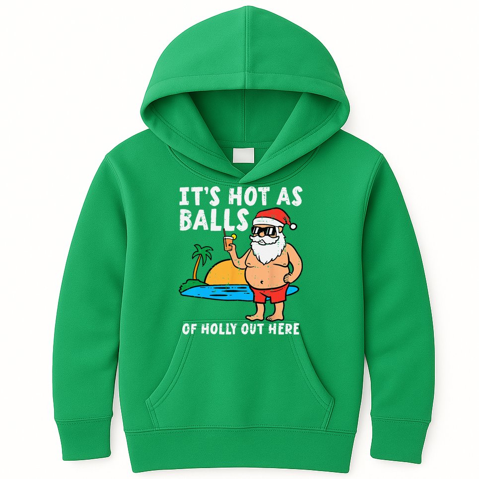 Santa Beach Hot As Balls Of Holly Funny Christmas In July Kids Hoodie