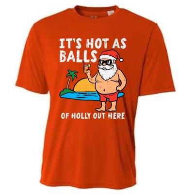 Santa Beach Hot As Balls Of Holly Funny Christmas In July Cooling Performance Crew T-Shirt