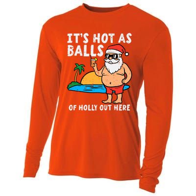 Santa Beach Hot As Balls Of Holly Funny Christmas In July Cooling Performance Long Sleeve Crew