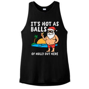 Santa Beach Hot As Balls Of Holly Funny Christmas In July Ladies PosiCharge Tri-Blend Wicking Tank