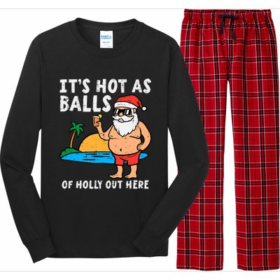 Santa Beach Hot As Balls Of Holly Funny Christmas In July Long Sleeve Pajama Set