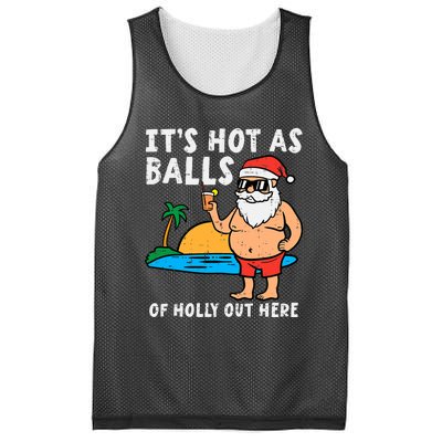 Santa Beach Hot As Balls Of Holly Funny Christmas In July Mesh Reversible Basketball Jersey Tank