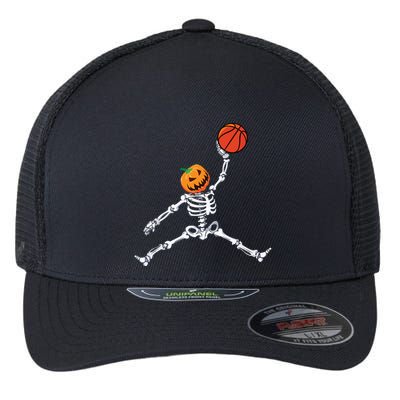 Skeleton Basketball Halloween Pumpkin Slam Dunk Flexfit Unipanel Trucker Cap