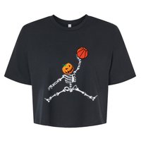 Skeleton Basketball Halloween Pumpkin Slam Dunk Bella+Canvas Jersey Crop Tee