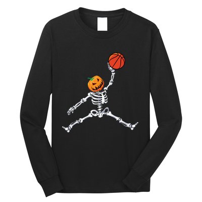 Skeleton Basketball Halloween Pumpkin Slam Dunk Long Sleeve Shirt