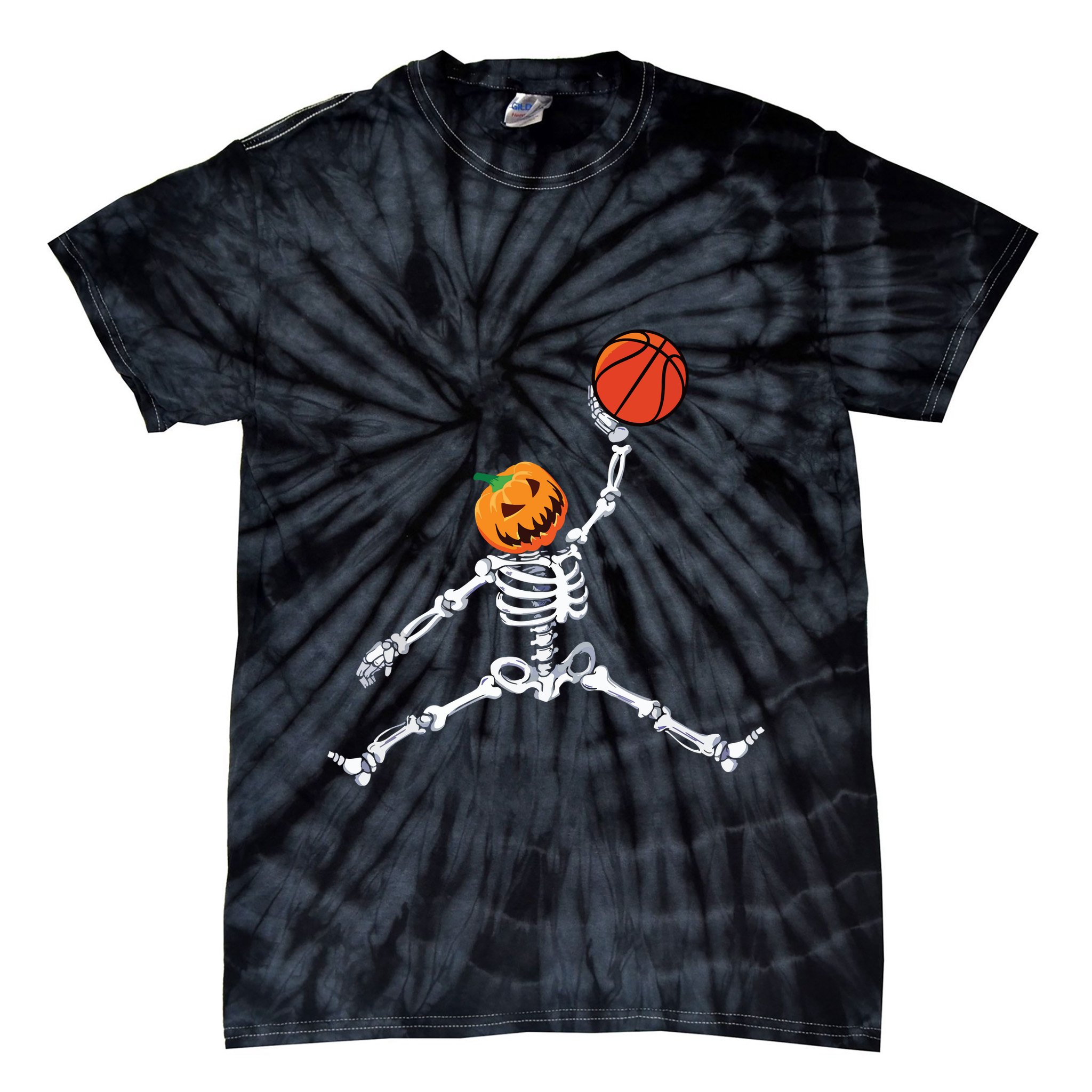 Skeleton Basketball Halloween Pumpkin Slam Dunk Tie-Dye T-Shirt